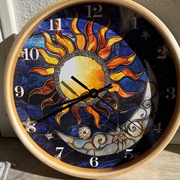 Bedazzled Sun & Moon Wall Clock | Blue & Gold Celestial Home Décor - Picture 3 of 7